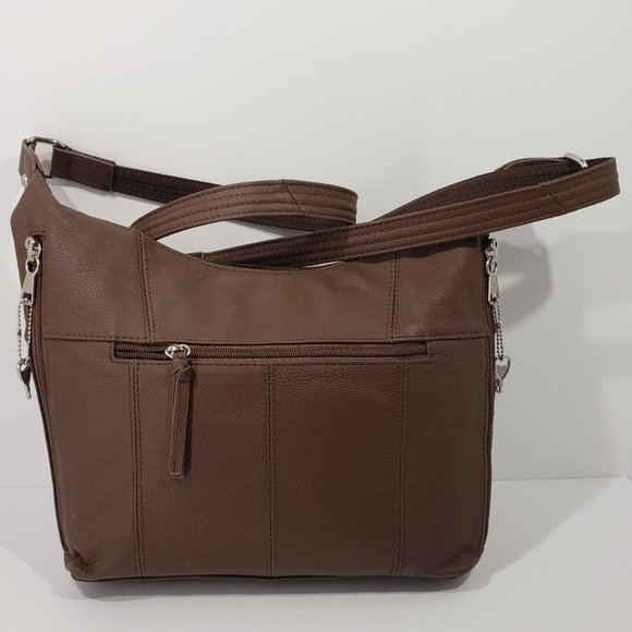 ROMA LEATHERS Concealed Carry Brown Leather Silver Studs Moto Cross Body - Picture 2 of 11